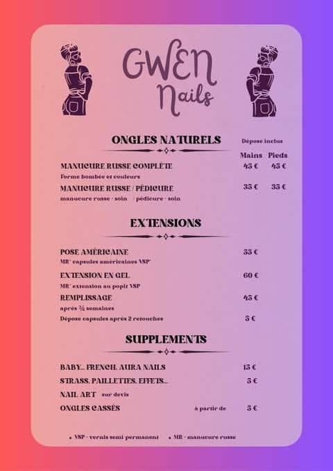 grille tarifaire prothésiste ongulaire gwen nails